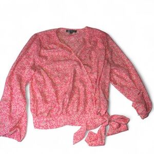 Good Luck Gem Pink Floral Wrap Blouse